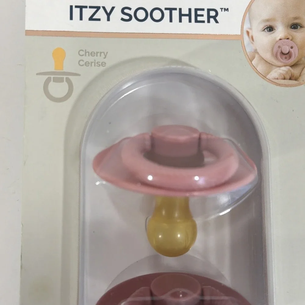 New Itzy Ritzy Natural Rubber Pacifiers 0-6m ITZY SOOTHER 2 Pk Cherry
